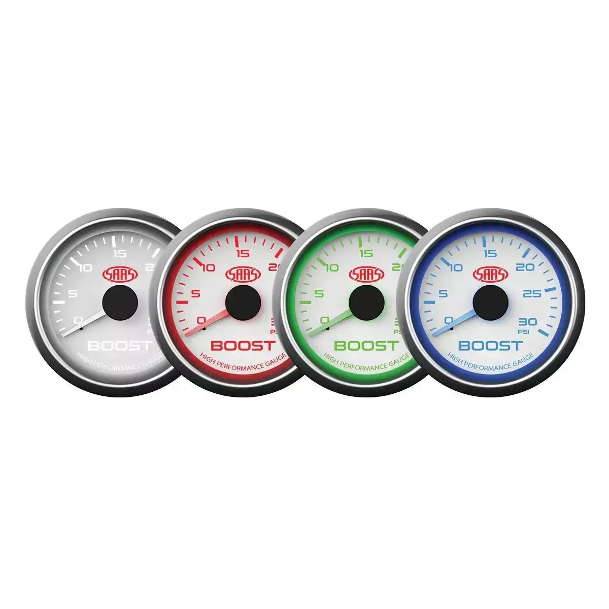 SAAS Boost Gauge Diesel 0-30 psi 52mm Muscle Series I White 12V SG-TBD52W - view 4