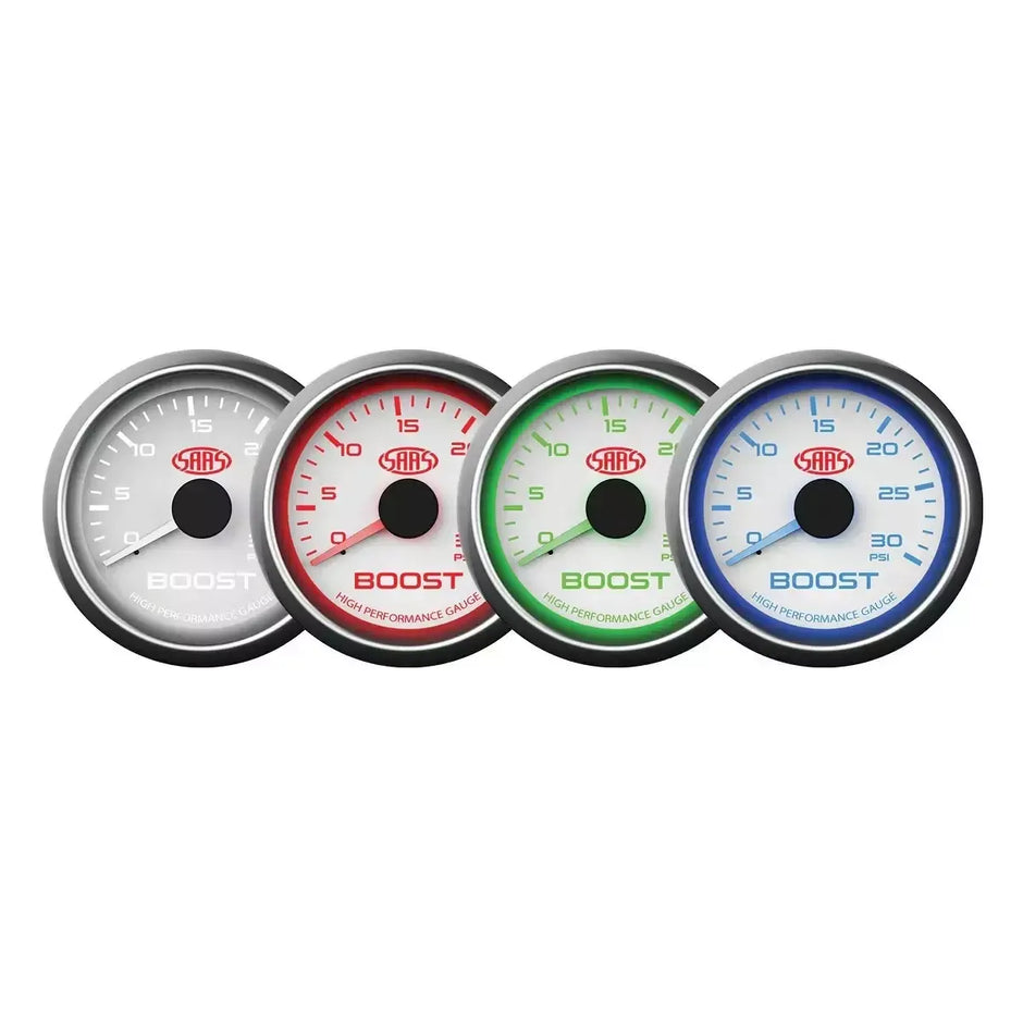 SAAS Boost Gauge Diesel 0-30 psi 52mm Muscle Series I White 12V SG-TBD52W - view 4