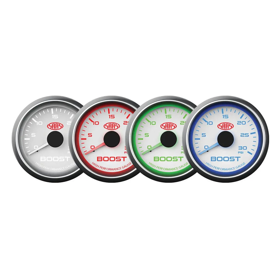 SAAS Boost Gauge Diesel 0-30 psi 52mm Muscle Series I White 12V SG-TBD52W - view 2