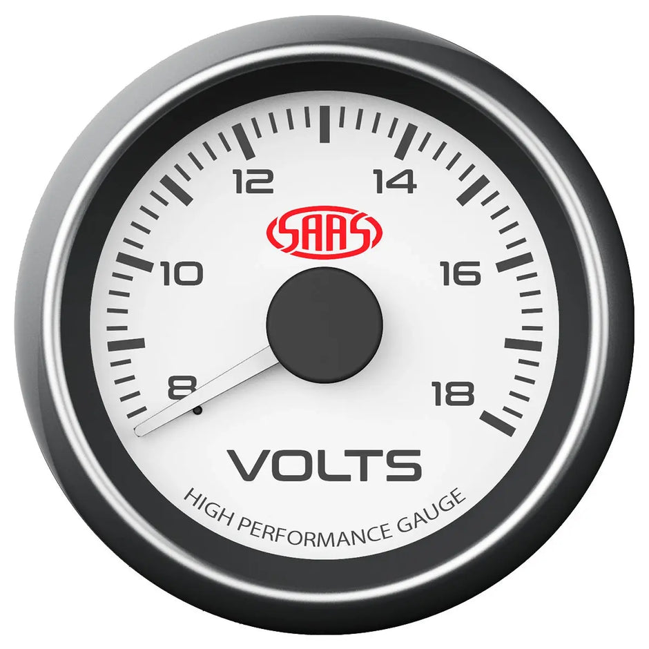 SAAS Volt Gauge 8v-18v 52mm Muscle Series I White 12V SG-VLT52W - view 1