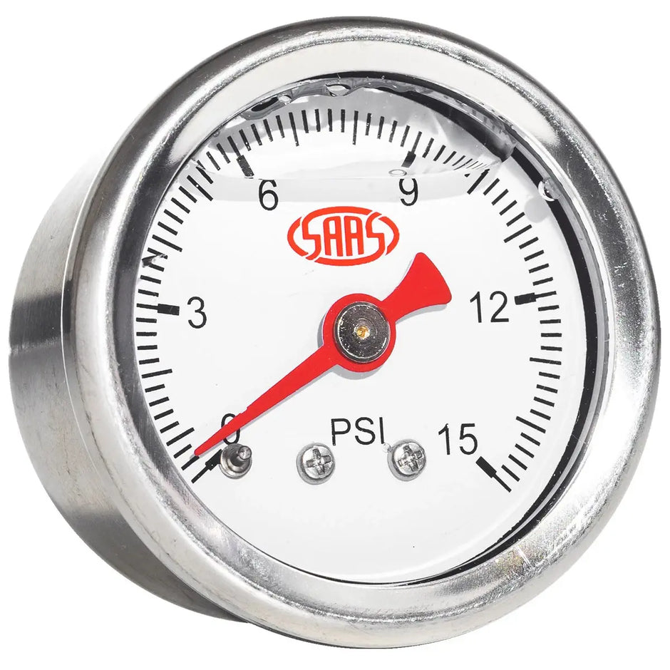 SAAS Fuel Press Gauge 15 Psi Liquid Filled 41mm White SG15W - view 2