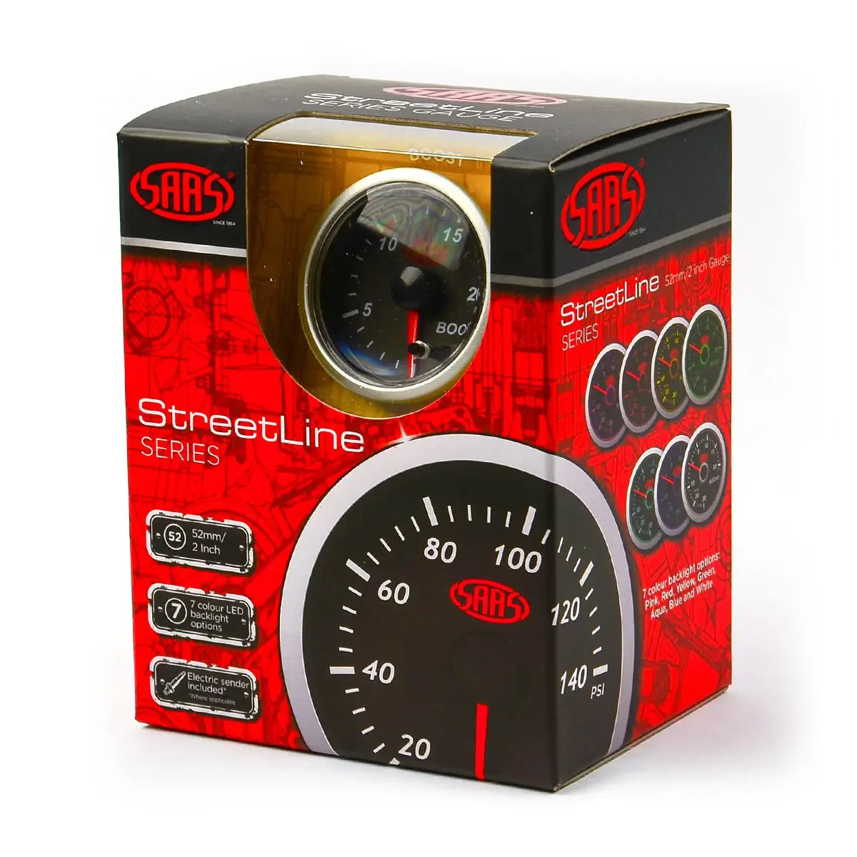 SAAS Boost Gauge Diesel 0-20 psi 52mm Street Series Black 12V SG21212 - view 6
