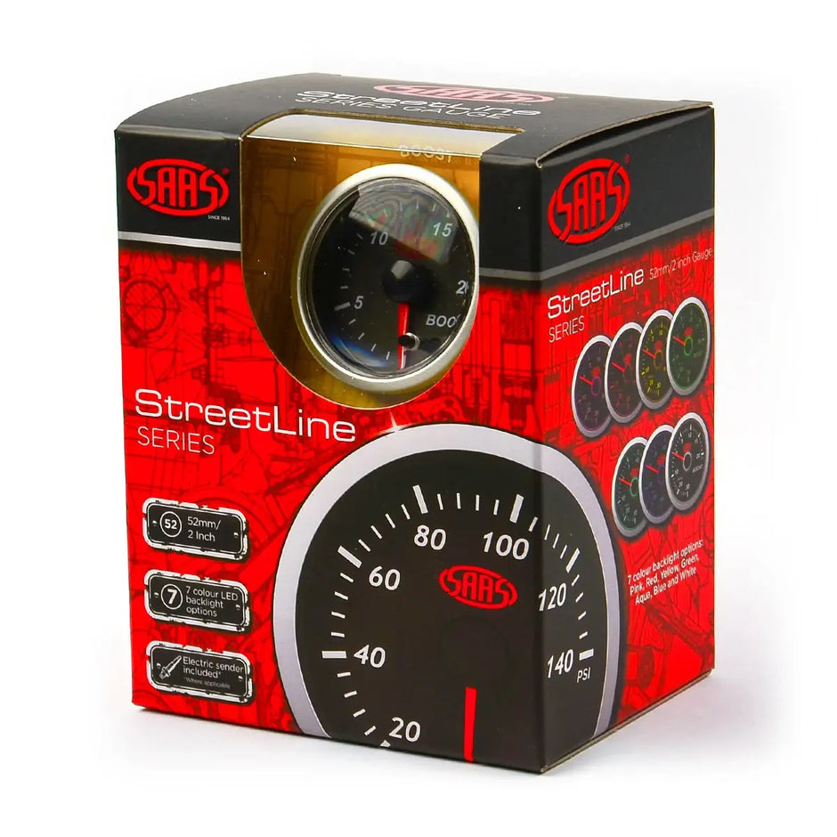 SAAS Boost Gauge Diesel 0-20 psi 52mm Street Series Black 12V SG21212 - view 6