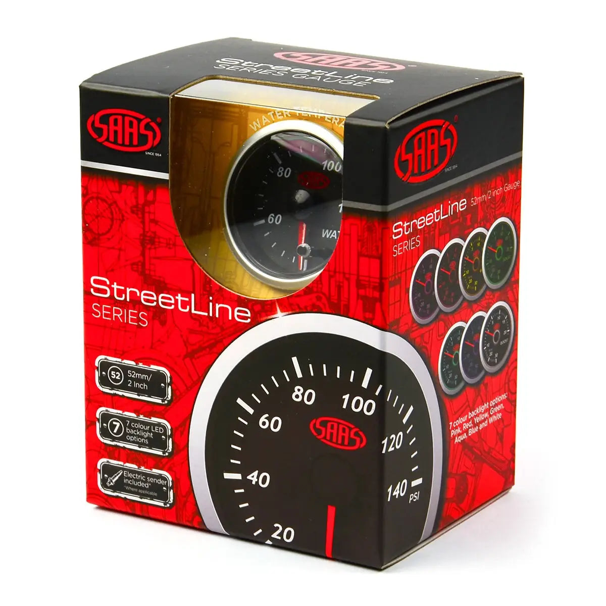 SAAS Water Temp Gauge 40°-120° 52mm Street Series Black 12V SG21220 - view 6
