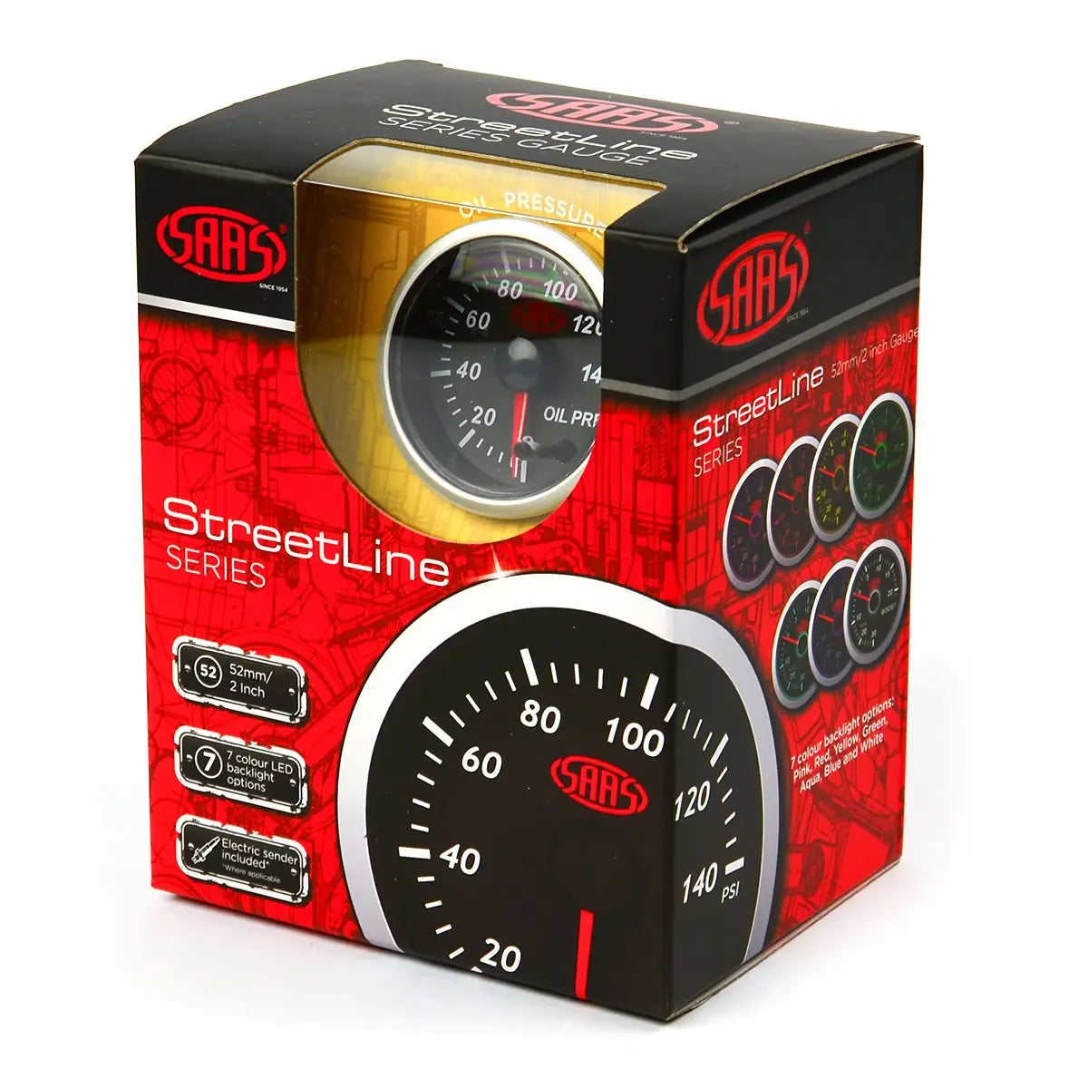 SAAS Oil Press Gauge 0-140psi 52mm Street Series Black 12V SG21230 - view 6