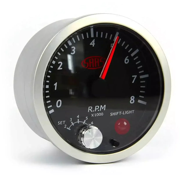 SAAS Tachometer Petrol 0-8K Shiftlight 80mm (3 1/8") Street Series Black 12V SG21261 - view 1