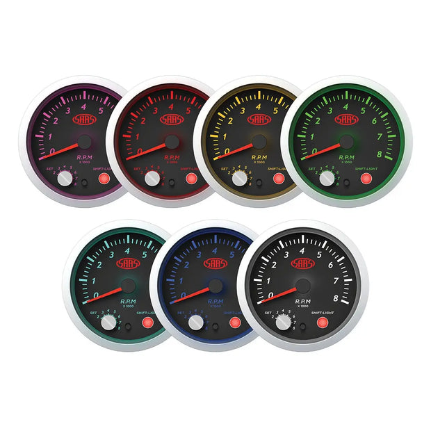 SAAS Tachometer Petrol 0-8K Shiftlight 80mm (3 1/8") Street Series Black 12V SG21261 - view 2