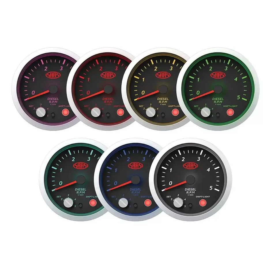 SAAS Tachometer Diesel 0-5K Shiftlight 80mm (3 1/8