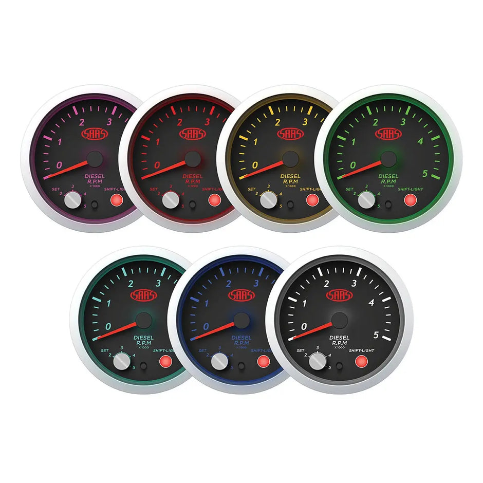 SAAS Tachometer Diesel 0-5K Shiftlight 80mm (3 1/8