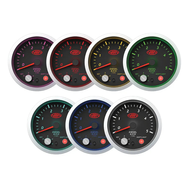 SAAS Tachometer Diesel 0-5K Shiftlight 80mm (3 1/8") Street Series Black 12V SG21265 - view 2