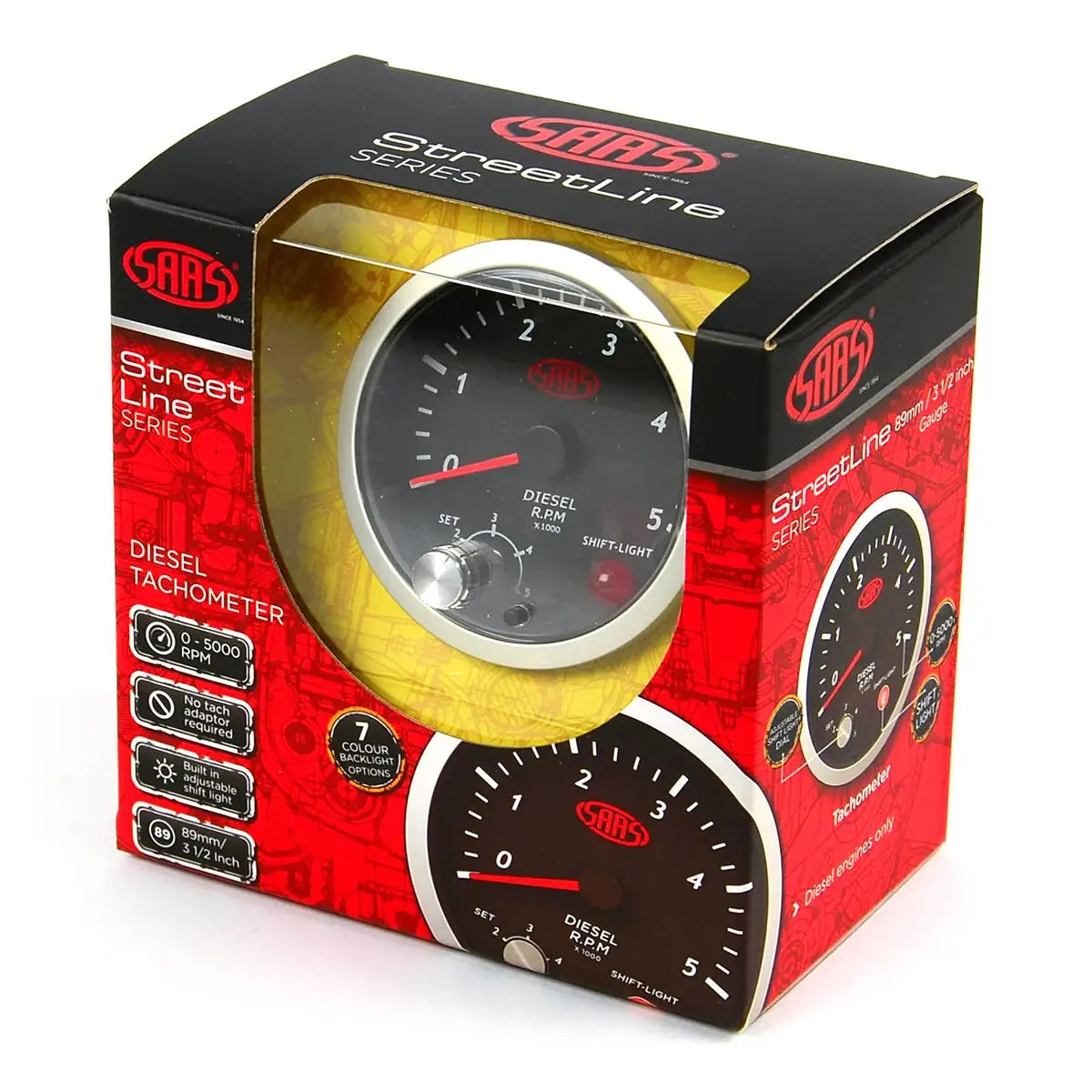 SAAS Tachometer Diesel 0-5K Shiftlight 80mm (3 1/8