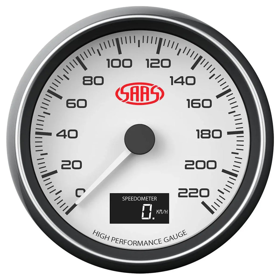 SAAS Speedo 0-220 KPH 80mm (3 1/8") In Dash Muscle Series I White 12V SG31631 - view 1