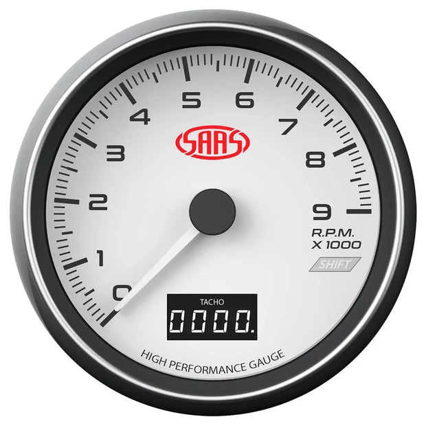 SAAS Tachometer 0-9K Shiftlite 80mm (3 1/8") In Dash Muscle Series I White 12V SG31641 - view 1