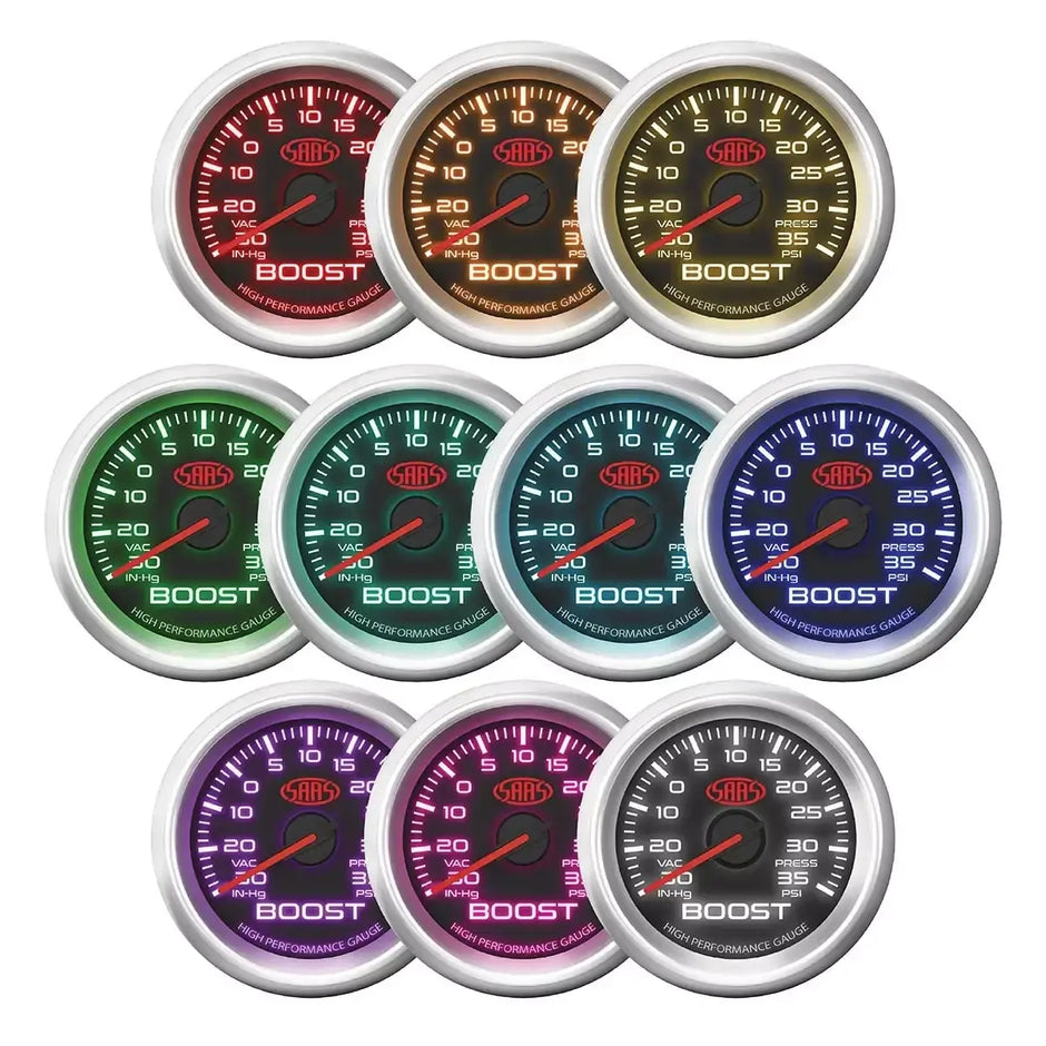 SAAS Boost Gauge 30inHg-35psi 52mm Muscle Series 3 Black 12V SG32211 - view 5