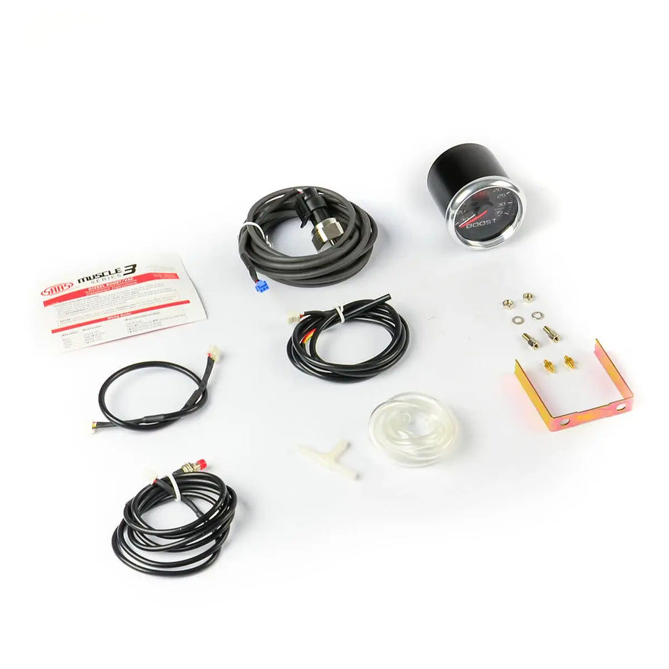 SAAS Boost Gauge 30inHg-35psi 52mm Muscle Series 3 Black 12V SG32211 - view 4