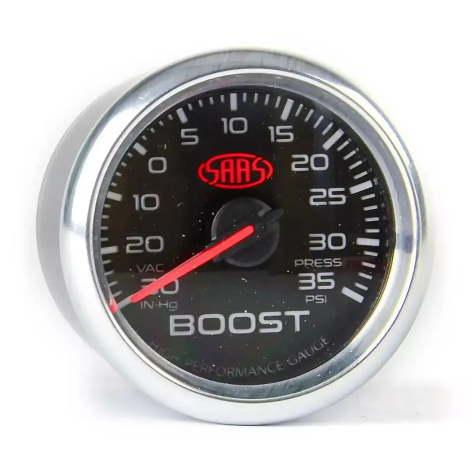 SAAS Boost Gauge 30inHg-35psi 52mm Muscle Series 3 Black 12V SG32211 - view 1