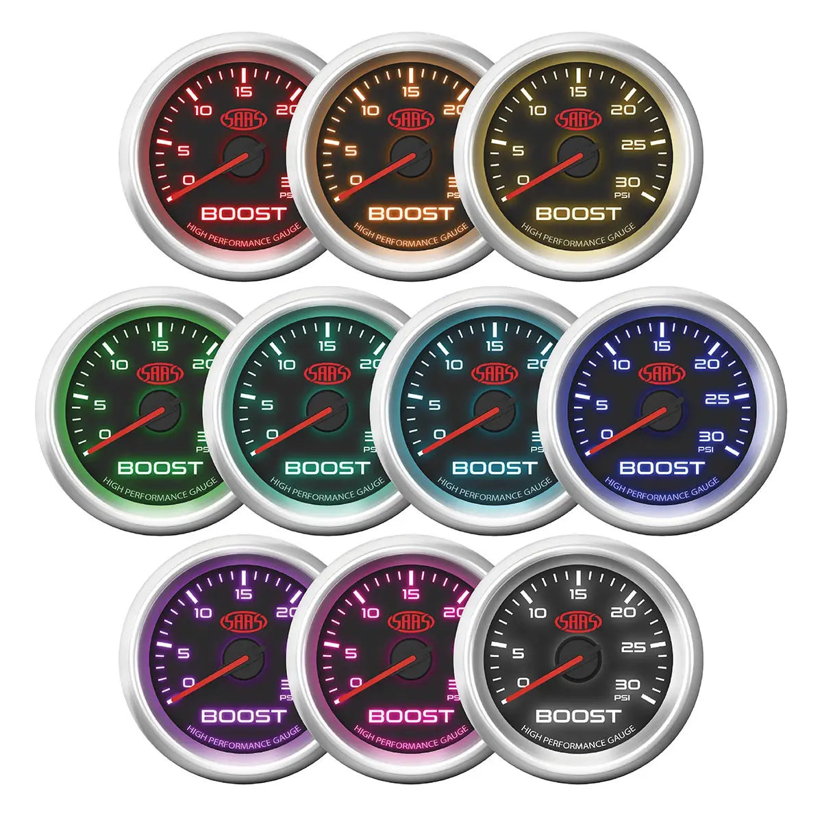 SAAS Boost Gauge Diesel 0-30 psi 52mm Muscle Series 3 Black 12V SG32213 - view 2