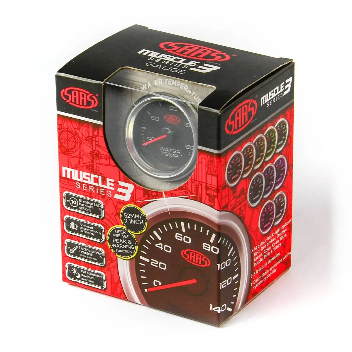 SAAS Water Temp Gauge 40°-120° 52mm Muscle Series 3 Black 12V SG32220 - view 6