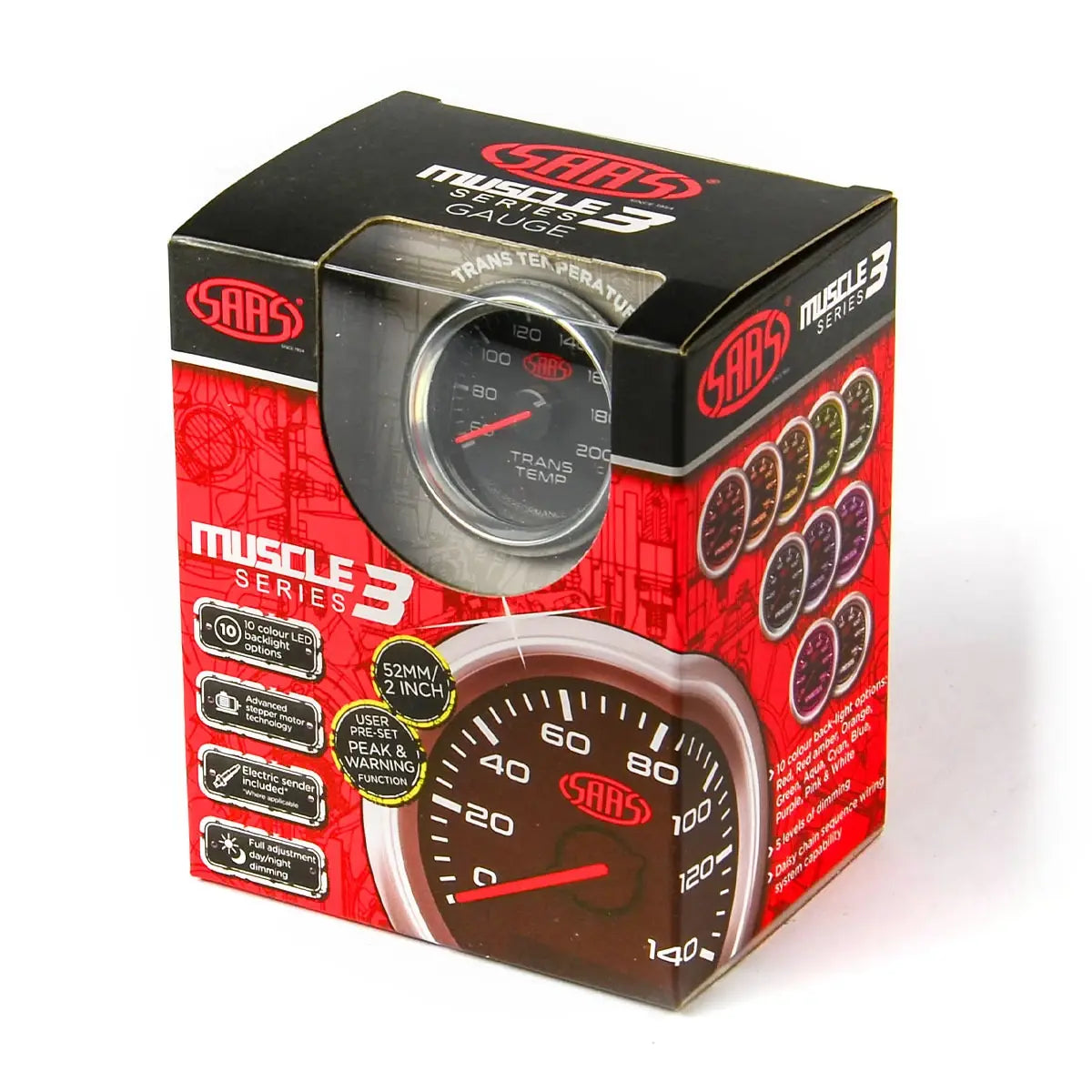 SAAS Trans Temp Gauge 60°-200° 52mm Muscle Series 3 Black 12V SG32222 - view 6