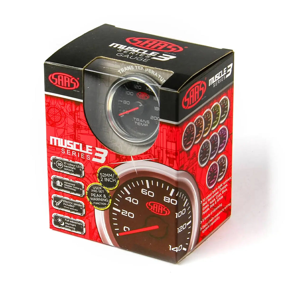 SAAS Trans Temp Gauge 60°-200° 52mm Muscle Series 3 Black 12V SG32222 - view 6