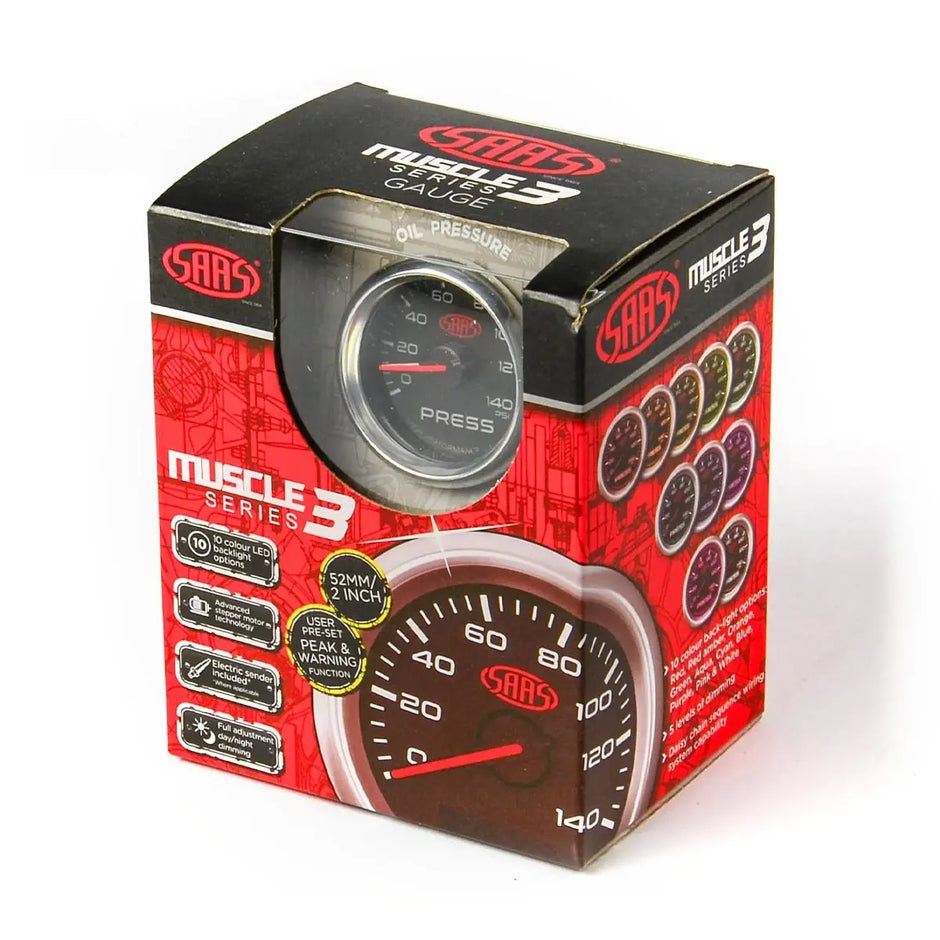 SAAS Oil Press Gauge 0-140psi 52mm Muscle Series 3 Black 12V SG32230 - view 6