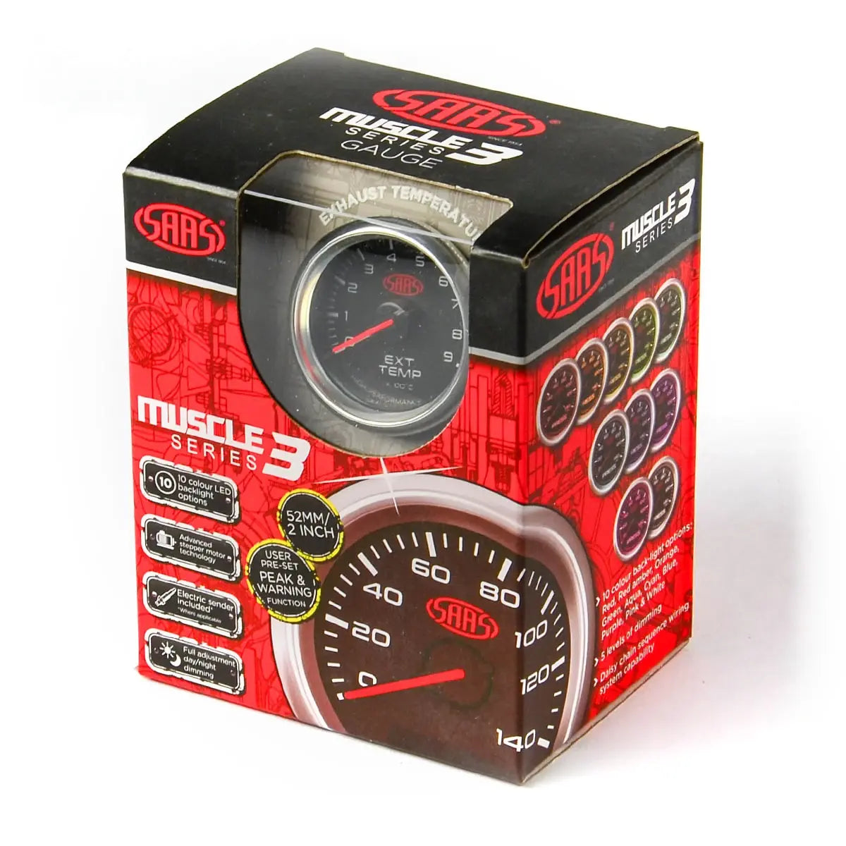 SAAS Exhaust Temp Gauge 0°-900° 52mm Muscle Series 3 Black 12V SG32240 - view 6