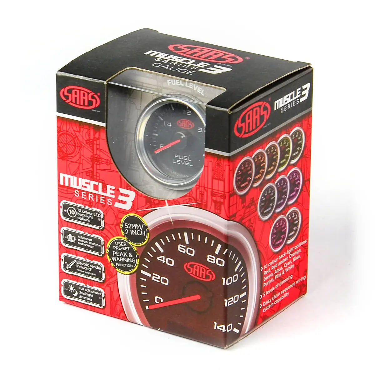 SAAS Fuel Level Gauge 52mm Muscle Series 3 Black 12V SG32290 - view 6