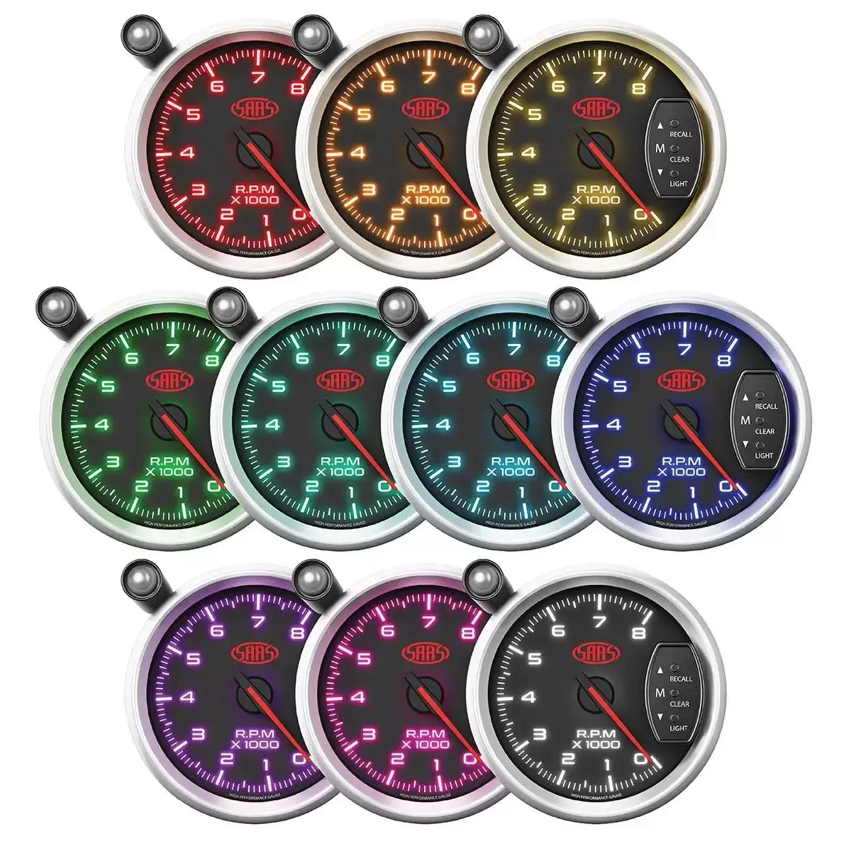 SAAS Tachometer 0-8K Shiftlite 3 3/4