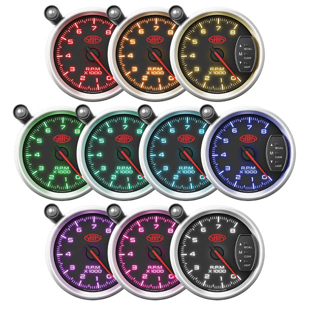 SAAS Tachometer 0-8K Shiftlite 3 3/4" 95mm Muscle Series 3 Black 12V SG32612 - view 2