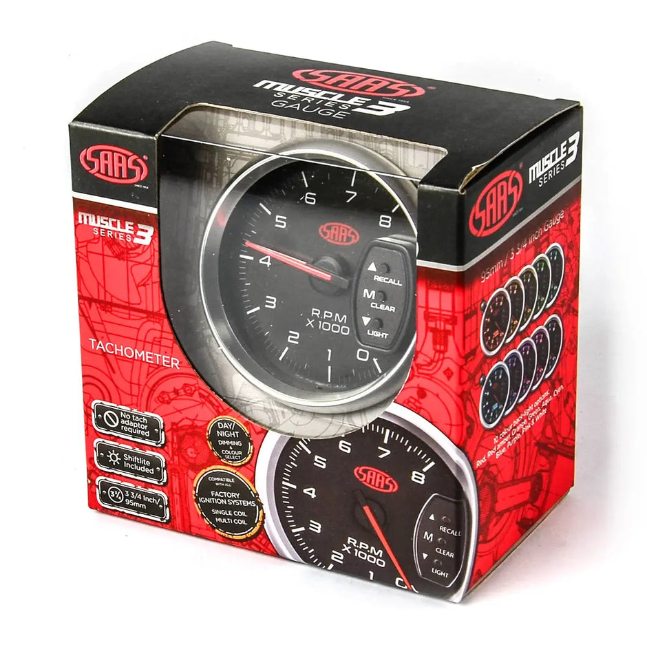 SAAS Tachometer 0-8K Shiftlite 3 3/4