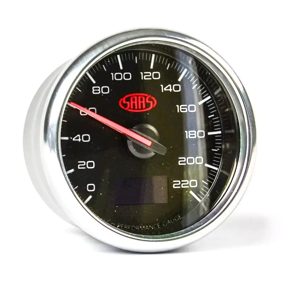SAAS Speedo 0-220 KPH 80mm (3 1/8") In Dash Muscle Series 3 Black 12V SG32632 - view 1