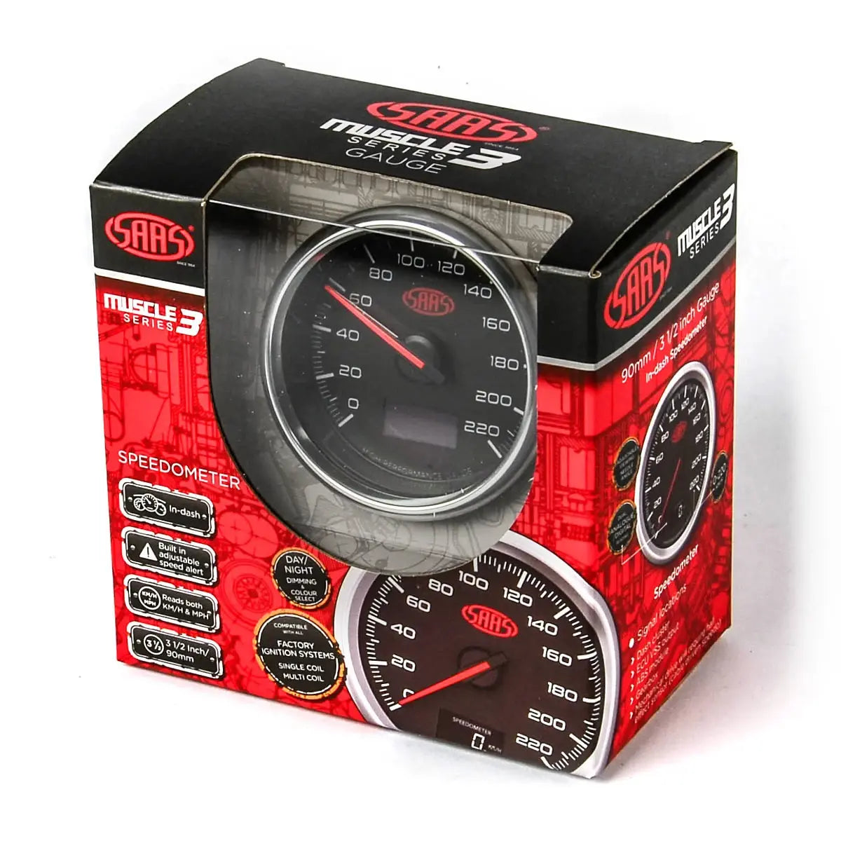 SAAS Speedo 0-220 KPH 80mm (3 1/8