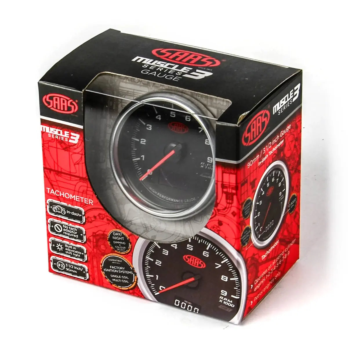 SAAS Tachometer 0-9K Shiftlite 80mm (3 1/8