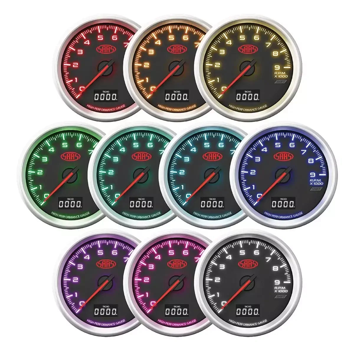 SAAS Tachometer 0-9K Shiftlite 80mm (3 1/8
