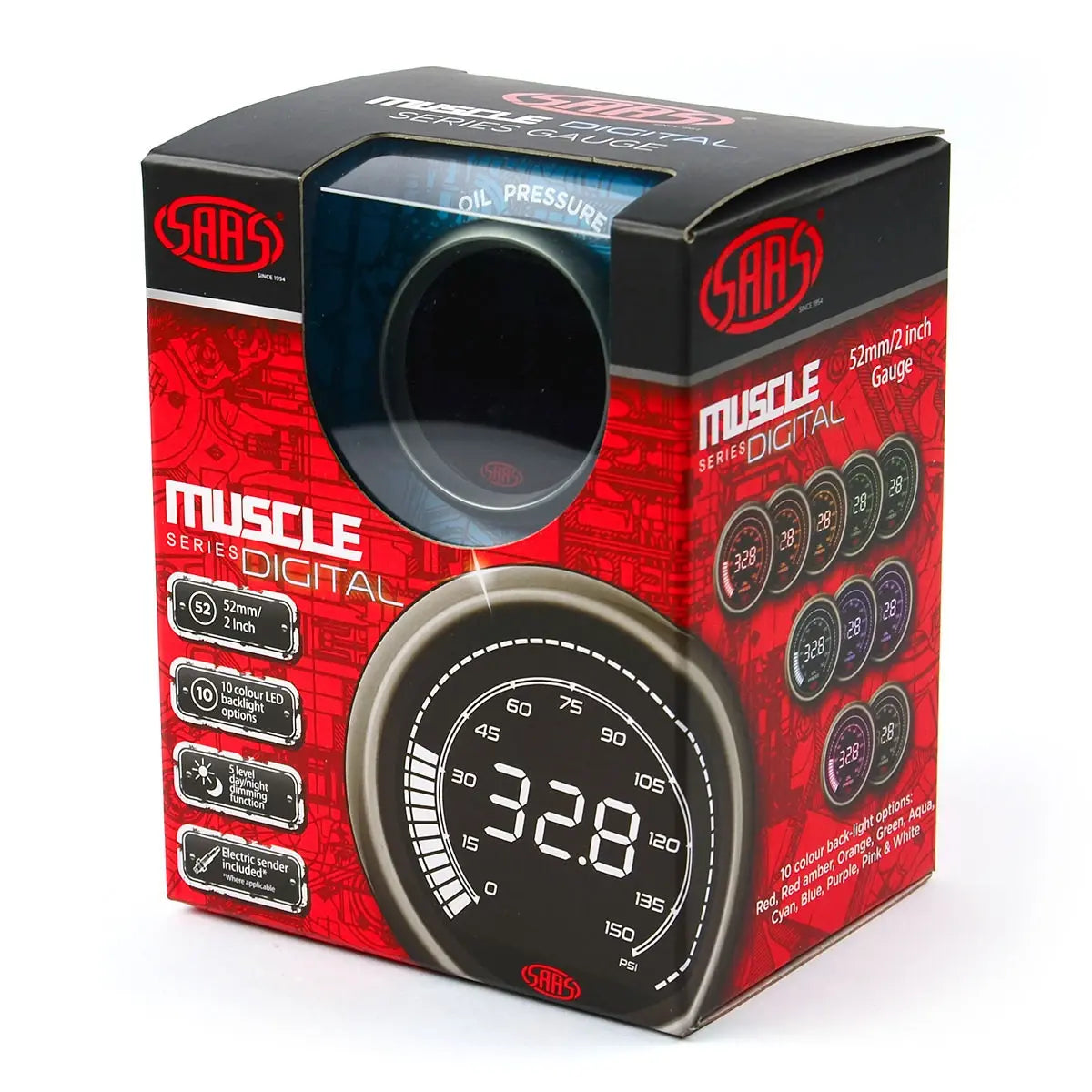 SAAS Oil Pressure Gauge 0-150 psi 52mm Muscle Digital Series 12V SG41230 - view 7