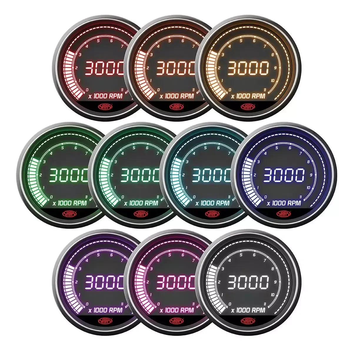 SAAS Tachometer 0-11K Shiftlite 80mm (3 1/8