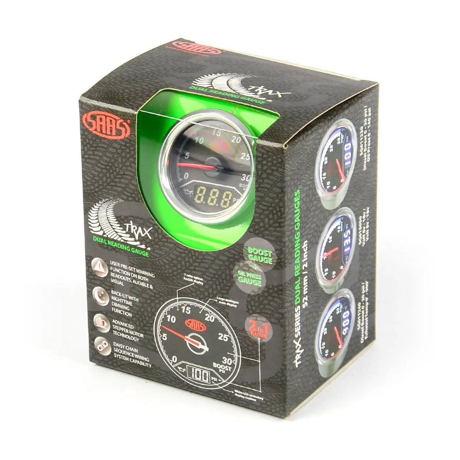 SAAS Dual Gauge Boost 0-30 Psi/Oil Pressure 140 Psi Trax Series 12V SG611230 - view 7