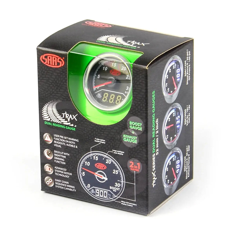 SAAS Dual Gauge Boost 0-30 Psi/Exhaust Temp 0°-900° Analogue/Digital Trax Series 12V SG611240 - view 7