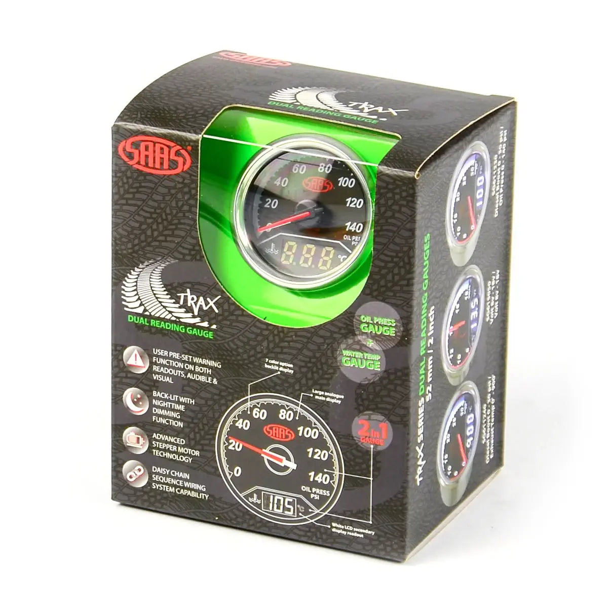 SAAS Dual Gauge Oil Pressure 140 Psi/Water Temp 40°-120° Analogue/Digital Trax Series 12V SG613020 - view 7