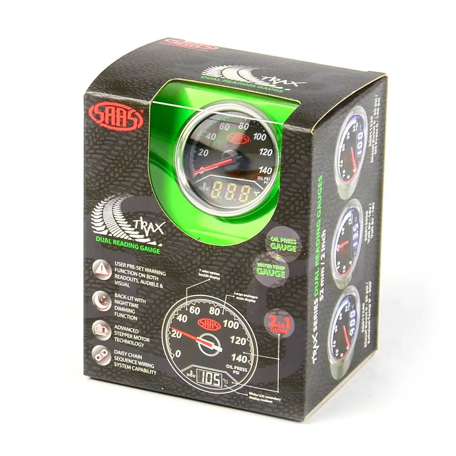 SAAS Dual Gauge Oil Pressure 140 Psi/Water Temp 40°-120° Analogue/Digital Trax Series 12V SG613020 - view 7