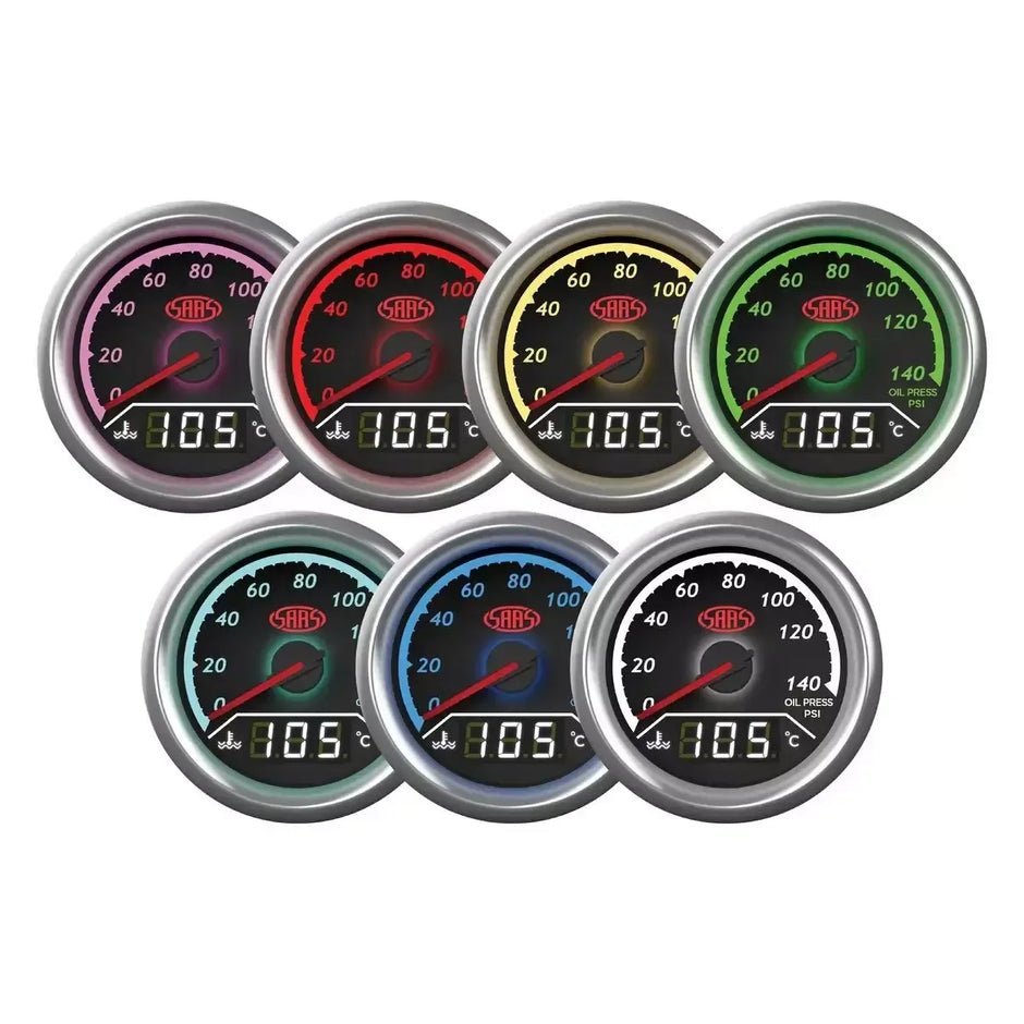 SAAS Dual Gauge Oil Pressure 140 Psi/Water Temp 40°-120° Analogue/Digital Trax Series 12V SG613020 - view 6