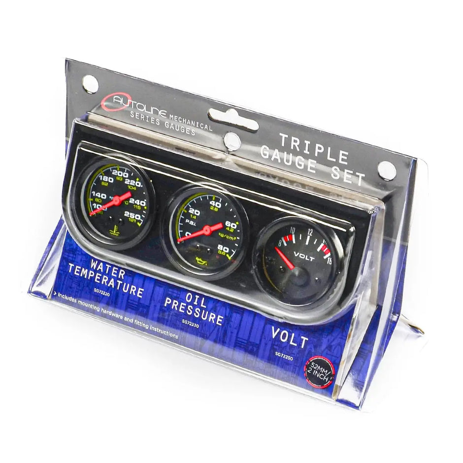 SAAS Triple Gauge Set Water Temp Oil Press Volt 12V SG72300 - view 3