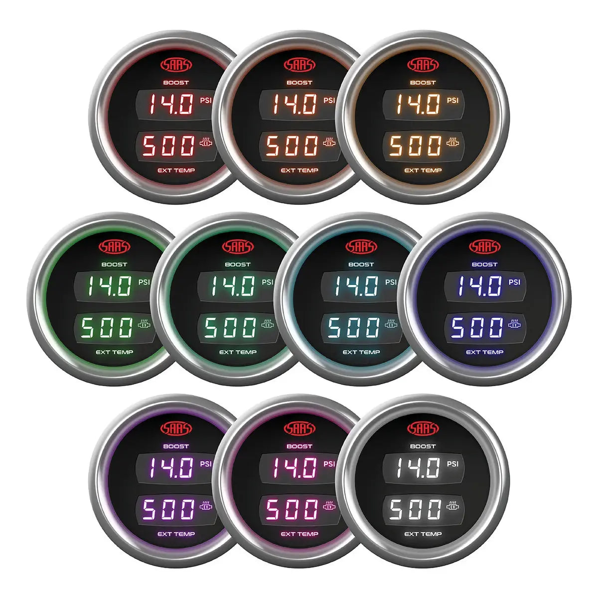 SAAS Dual Digital Gauge Boost 0-30 Psi / Exhaust Temp 0°-900° Trax 12V SG911240 - view 2