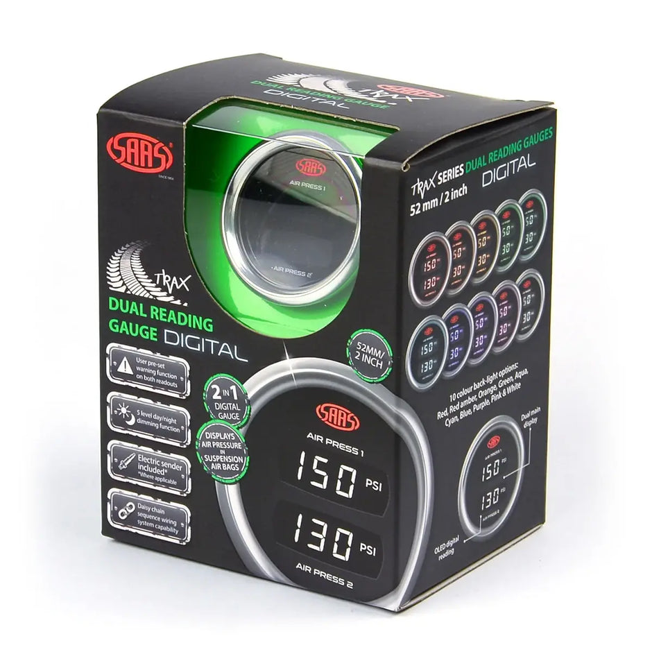 SAAS Dual Digital Gauge Air Pressure 0-290psi 52mm Trax 12V SG913232 - view 6