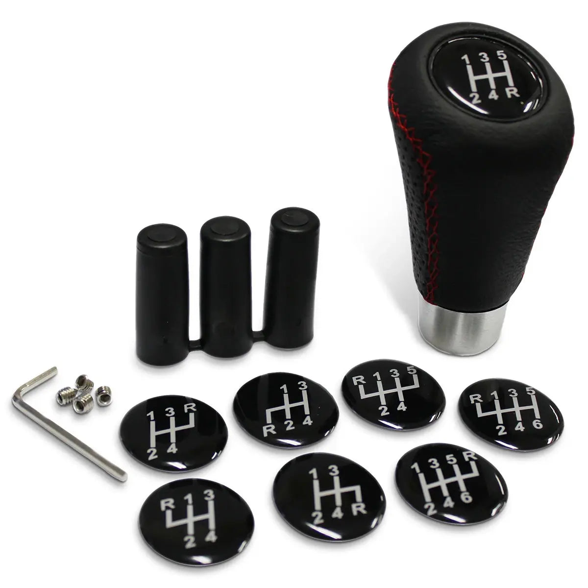 SAAS Leather Gear Knob Black-Red Stitch With 8 Shift Patterns SGKBR - view 2