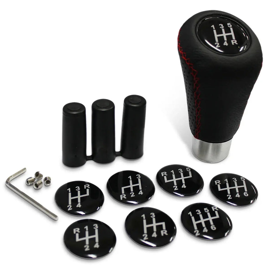 SAAS Leather Gear Knob Black-Red Stitch With 8 Shift Patterns SGKBR - view 2