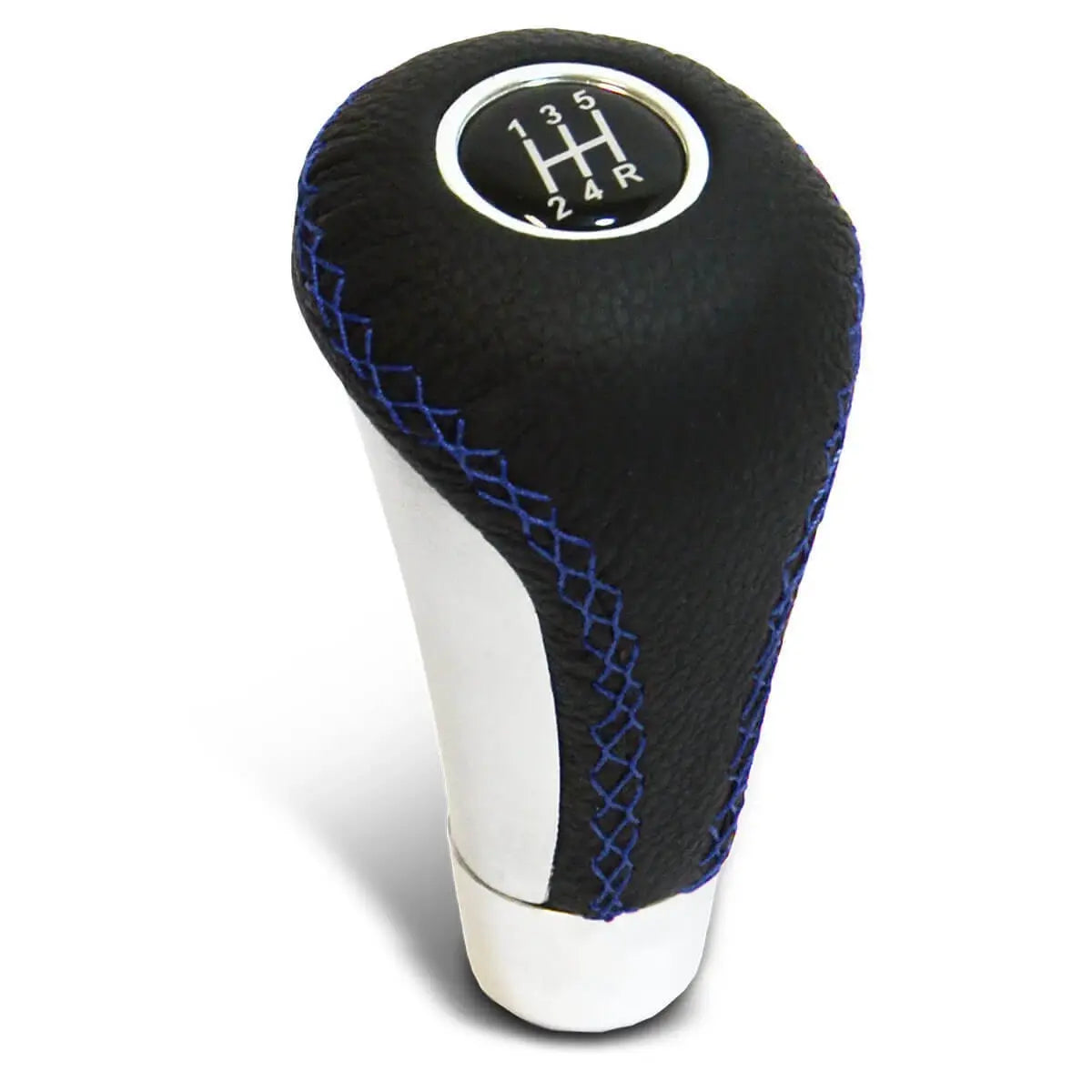 SAAS Leather Gear Knob Blue Stitched Aluminium Insert With 8 Shift Patterns SGKEL - view 1
