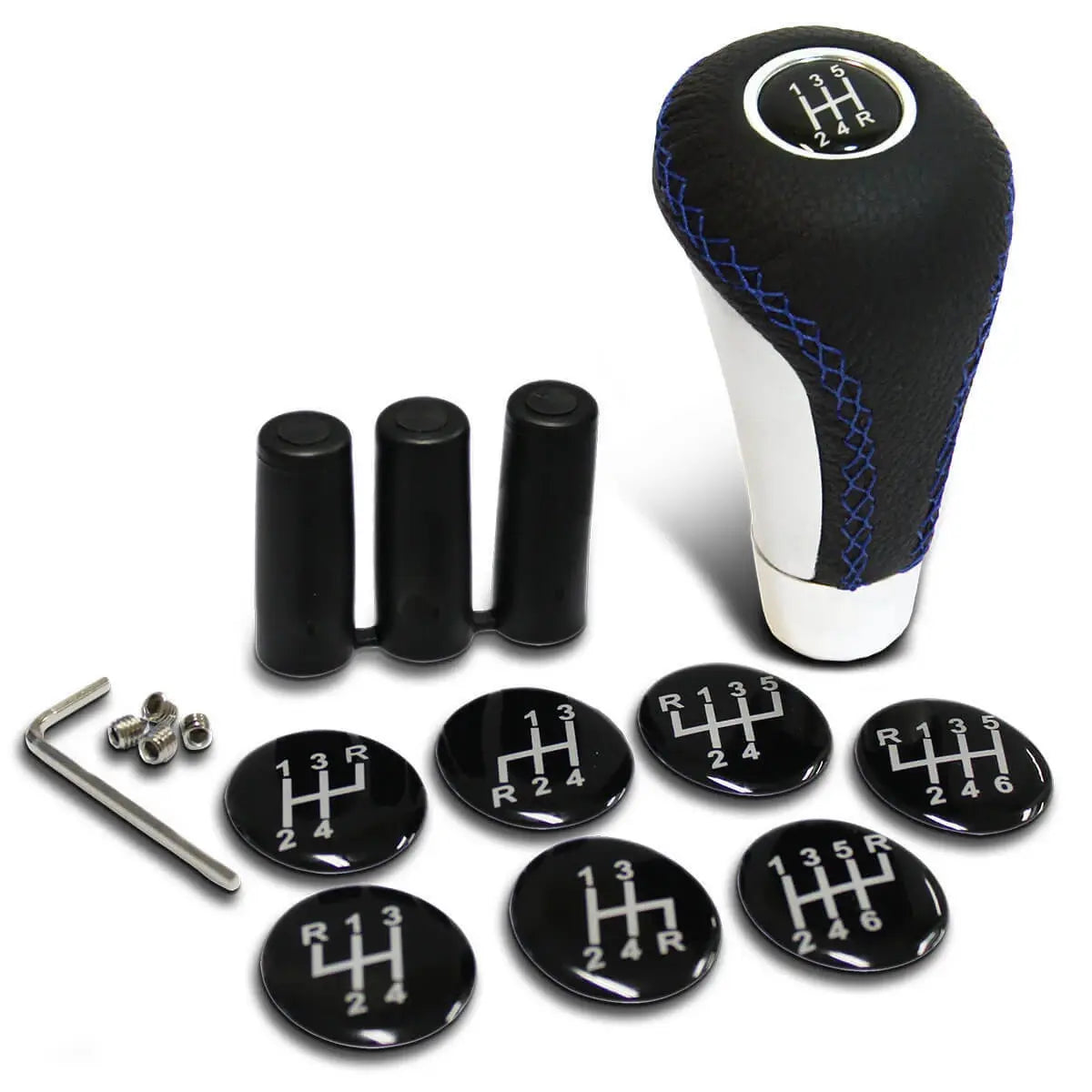 SAAS Leather Gear Knob Blue Stitched Aluminium Insert With 8 Shift Patterns SGKEL - view 2