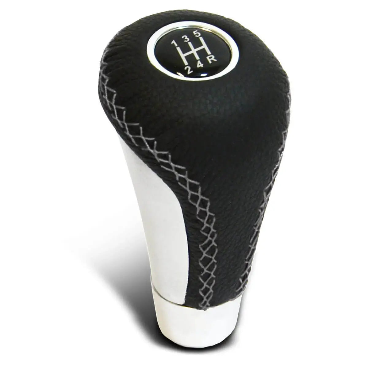 SAAS Leather Gear Knob Grey Stitched Aluminium Insert With 8 Shift Patterns SGKGL - view 1