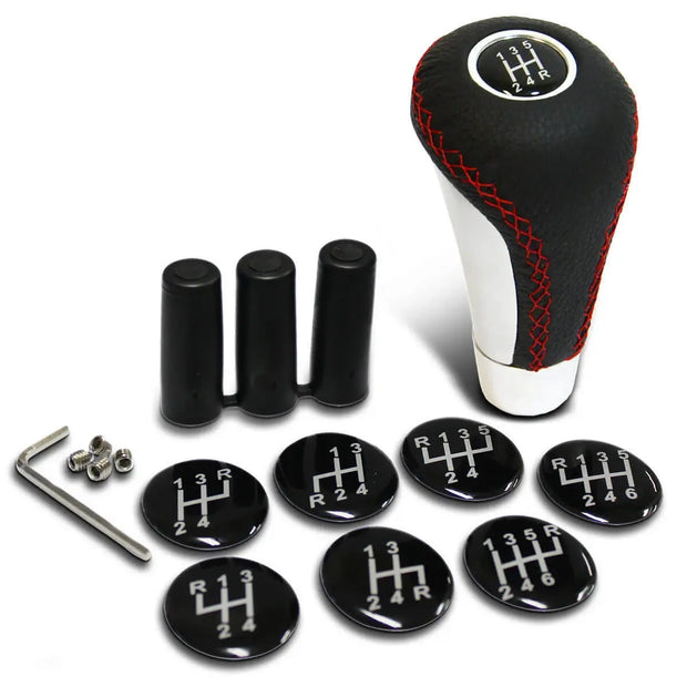 SAAS Leather Gear Knob Red Stitched Aluminium Insert With 8 Shift Patterns SGKRL - view 2